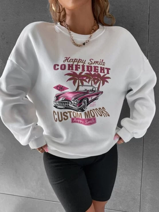 Car & Letter Graphic Drop Shoulder Sweatshirt - Image 2