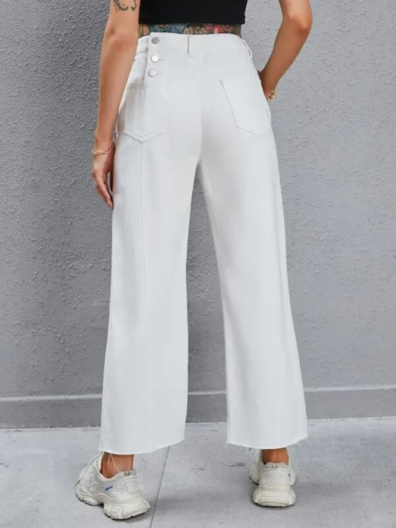 Asymmetrical Waist Raw Cut Wide Leg Jeans - Image 2