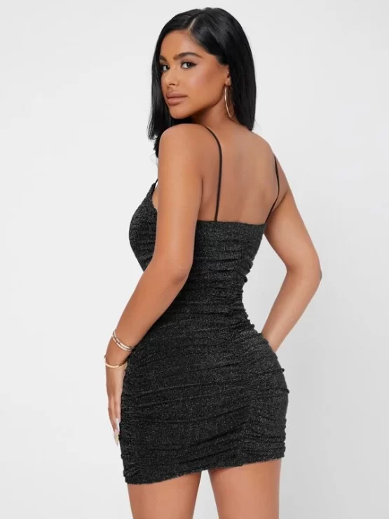 Backless Ruched Glitter Bodycon Dress - Image 8