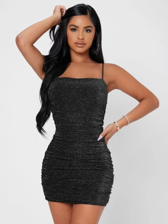 Backless Ruched Glitter Bodycon Dress - Image 9