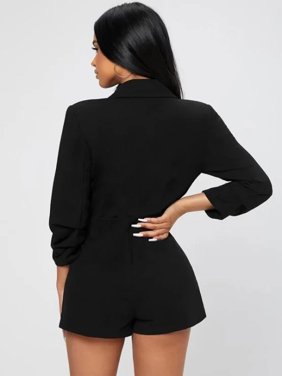 Solid Short Shawl Collar Wrap Romper - Image 9