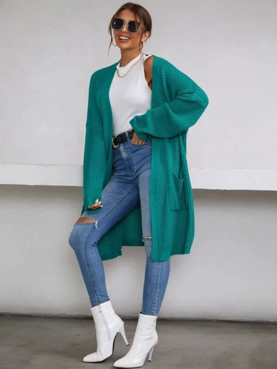 Open Front Solid Drop Shoulder Cardigan - Image 3