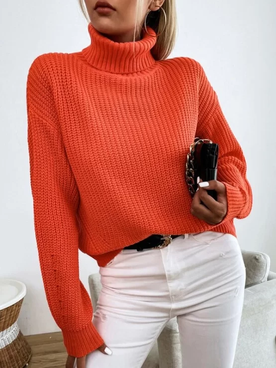 Turtle Neck Drop Shoulder Sweater - Image 2