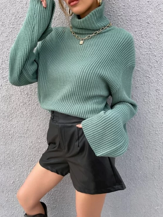 High Neck Drop Shoulder Sweater - Image 3