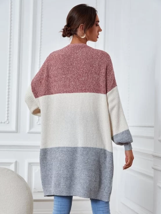 Cut And Sew Open Front Drop Shoulder Cardigan - Image 3
