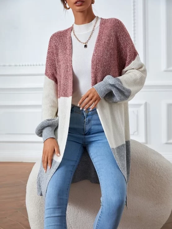 Cut And Sew Open Front Drop Shoulder Cardigan - Image 2