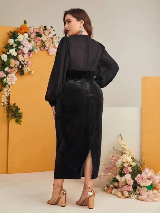 Plus Bishop Sleeve Double Button Fitted Dress - Image 2