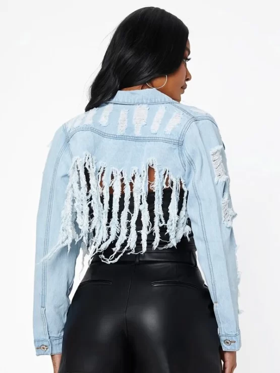 Distressed Hem Button Front Denim Jacket - Image 2