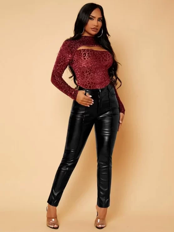 Peekaboo Front Leopard Velvet Top - Image 3