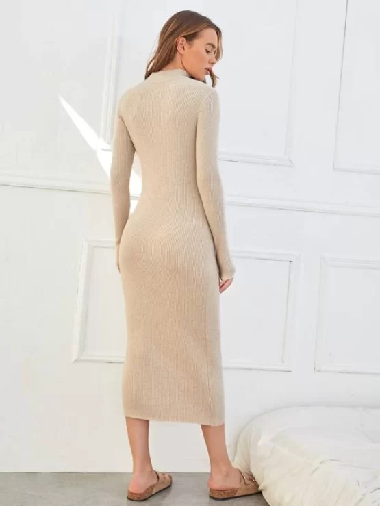 Mock Neck Cutout Detail Ribbed Knit Sweater Dress - Image 3