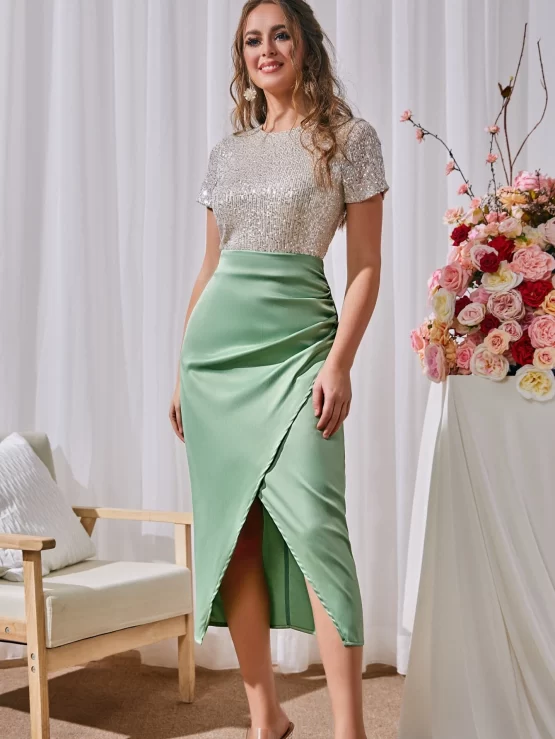 SBetro High Waist Wrap Front Satin Skirt - Image 3