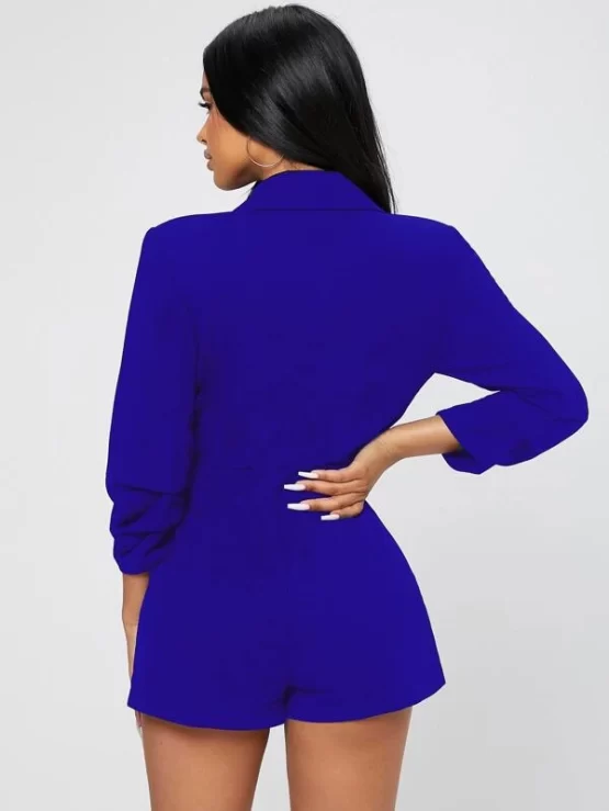Solid Short Shawl Collar Wrap Romper - Image 5
