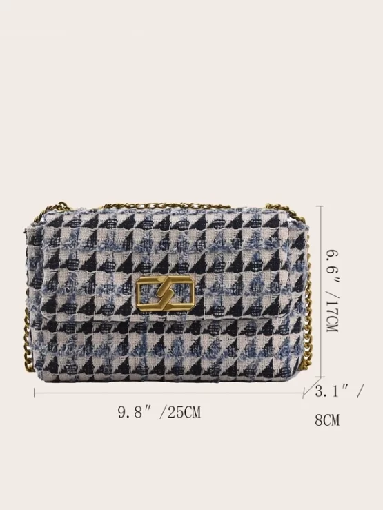 Metal Decor Plaid Pattern Flap Square Bag - Image 2