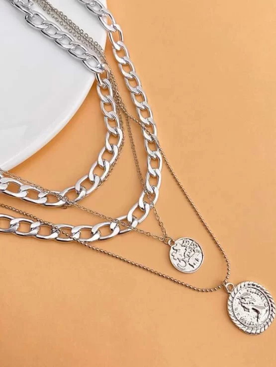 Disc Fashionable Charm Layered Necklace - Image 3