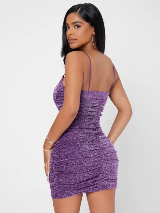Backless Ruched Glitter Bodycon Dress - Image 2