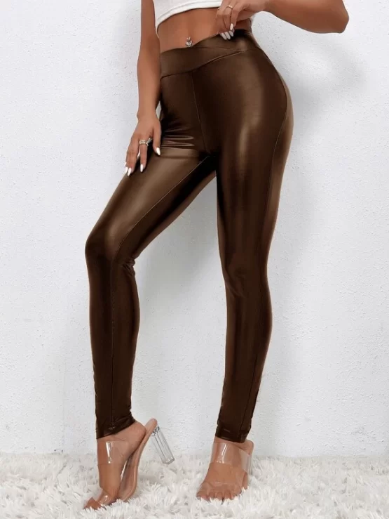 High Waist PU Leather Skinny Pants - Image 2