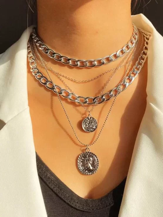 Disc Fashionable Charm Layered Necklace - Image 4