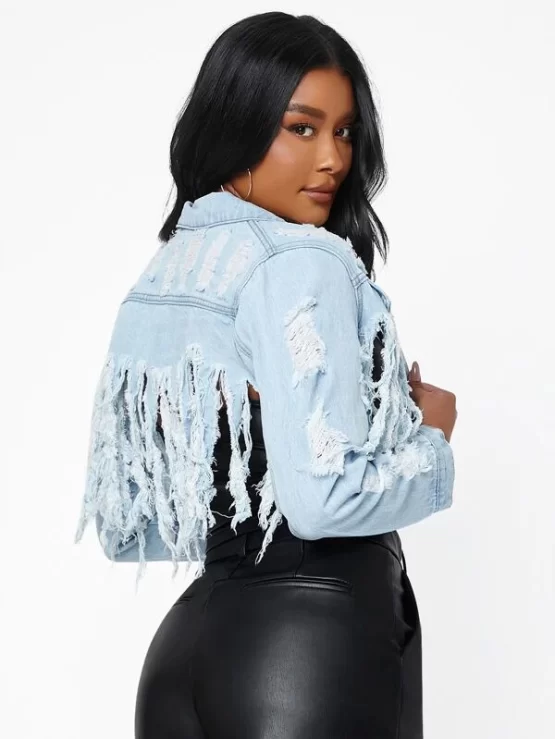 Distressed Hem Button Front Denim Jacket