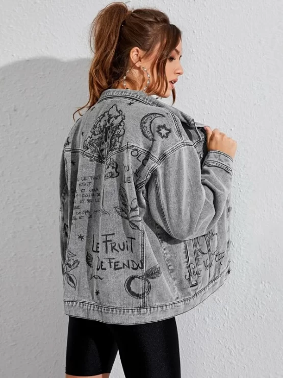 Letter & Plants Graphic Trucker Denim Jacket