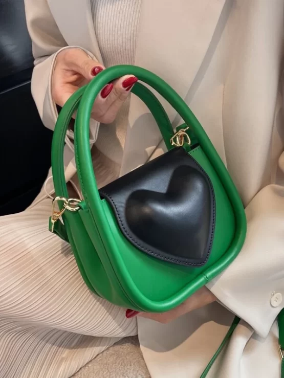 Heart Embossed Leather Flap Saddle Bag