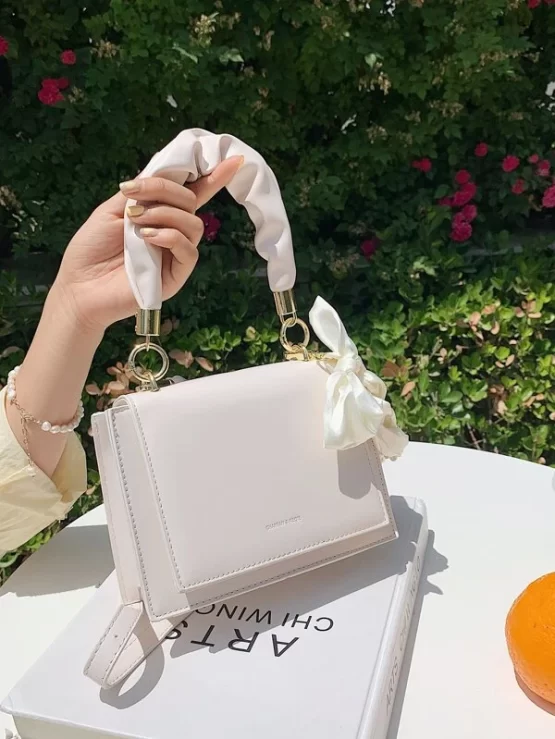 Bow Decor Ruched Design Satchel Bag