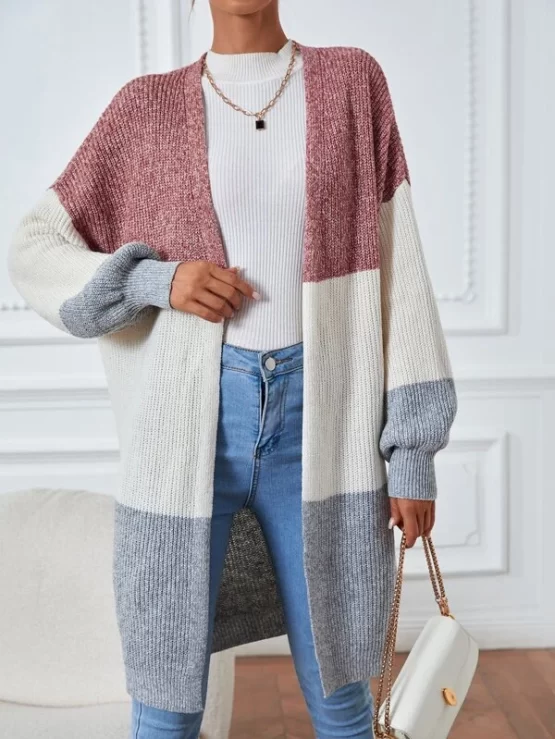 Cut And Sew Open Front Drop Shoulder Cardigan - Image 4
