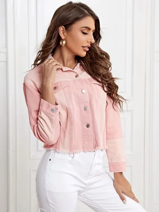 Button Front Raw Hem Denim Jacket