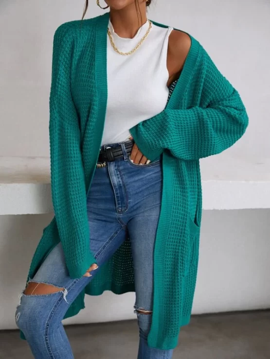 Open Front Solid Drop Shoulder Cardigan - Image 4