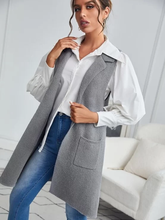 Split Hem Pocket Side Vest Cardigan - Image 4