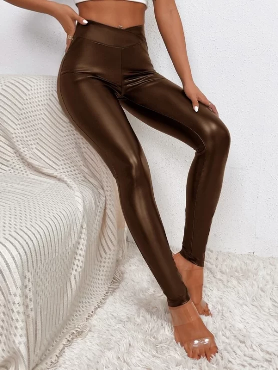 High Waist PU Leather Skinny Pants - Image 4