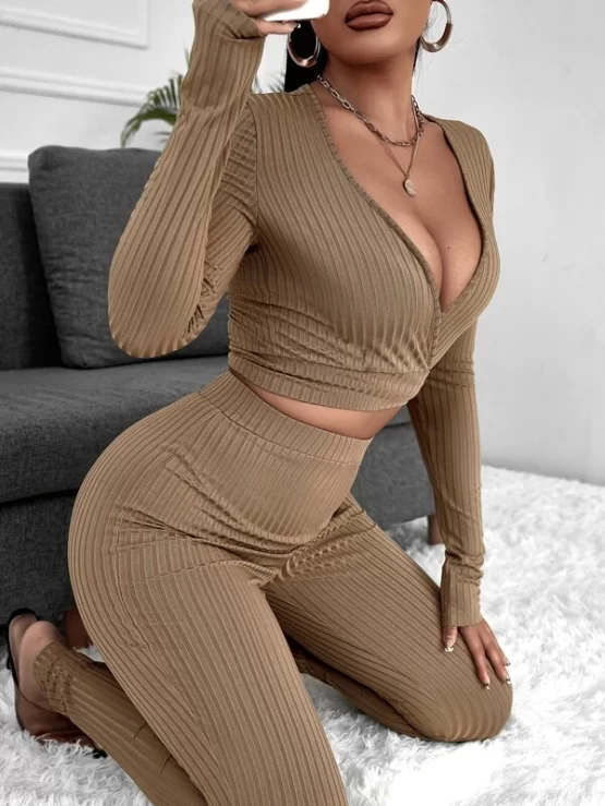 Deep V Neck Tie Back Tee & Leggings