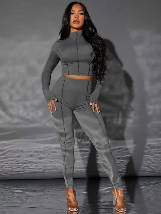 Top-stitching Crop Top & Leggings - Image 4