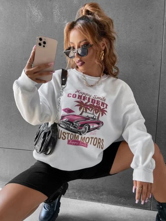 Car & Letter Graphic Drop Shoulder Sweatshirt - Image 4