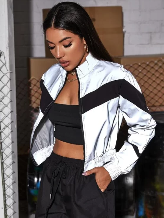 Zip Up Color Block Reflective Jacket - Image 4