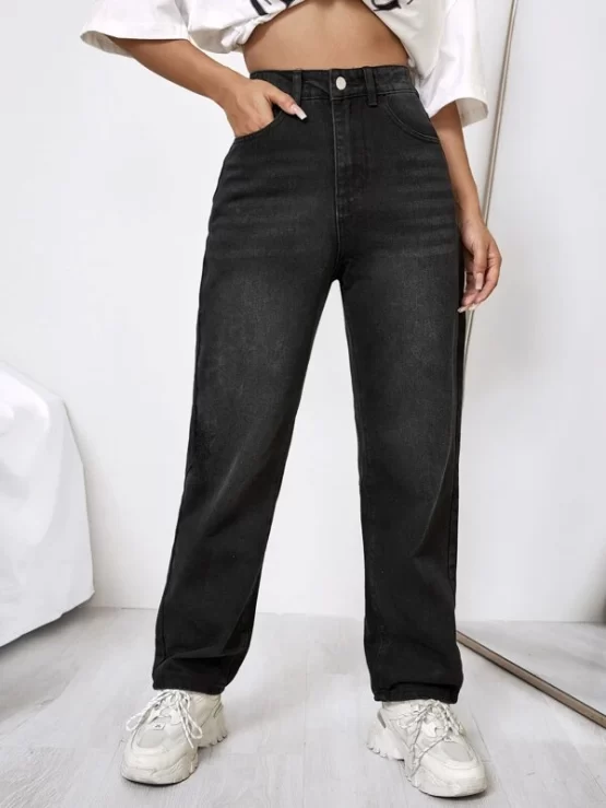 High Waist Straight Leg Jeans