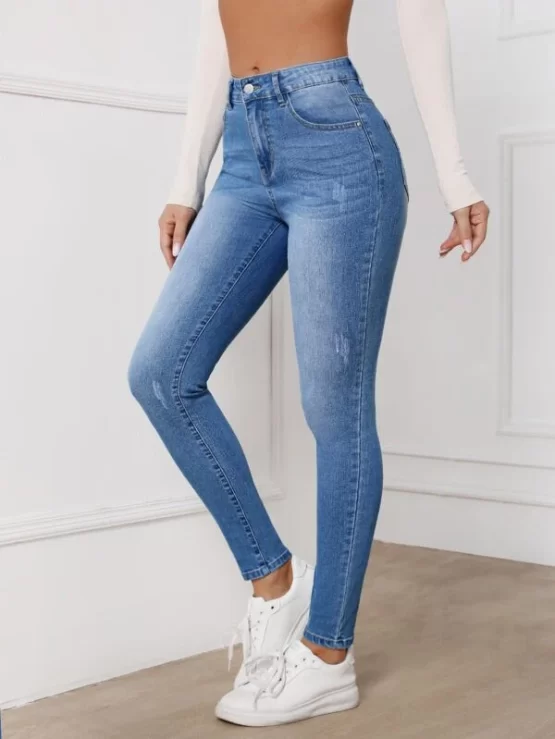 High Waisted Zip Up Skinny Jeans - Image 4