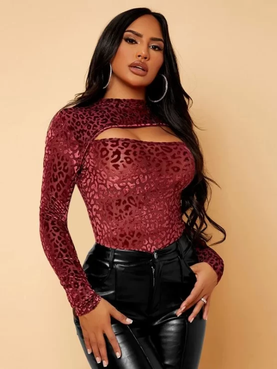 Peekaboo Front Leopard Velvet Top - Image 4