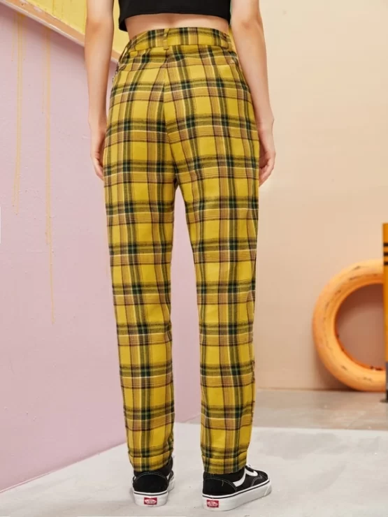 Chain Detail Preppy Tartan Plaid Pants - Image 2