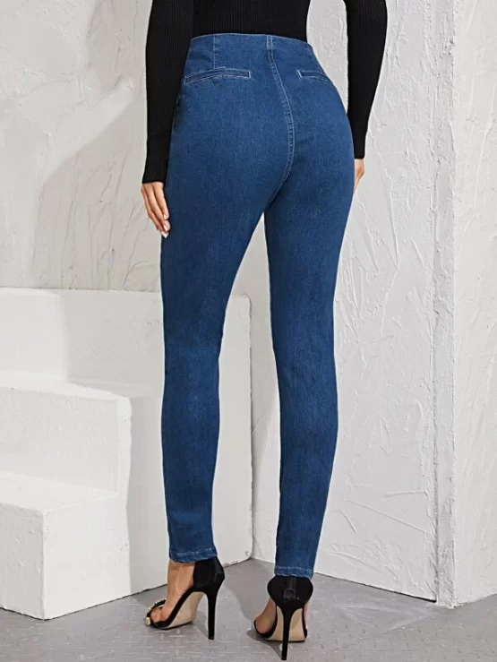 High Waist Denim O-ring Skinny Jeggings - Image 3