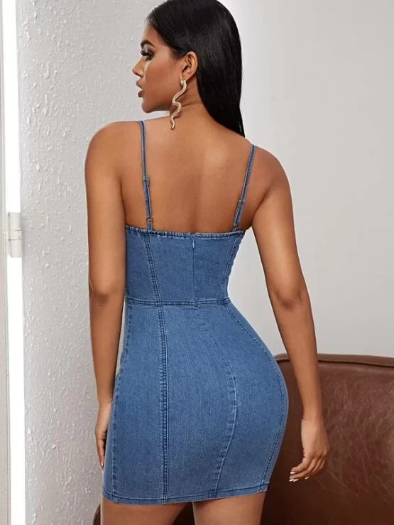 Light Wash Denim Bustier Cami Bodycon Dress - Image 2