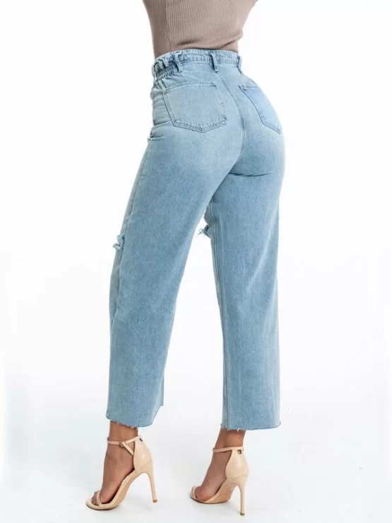 High Waisted Ripped Detail Palazzo Jeans - Image 3