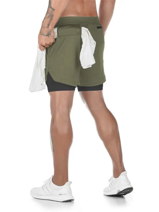 Men 2 In 1 Drawstring Waist Sports Shorts With Phone Pocket - Image 5