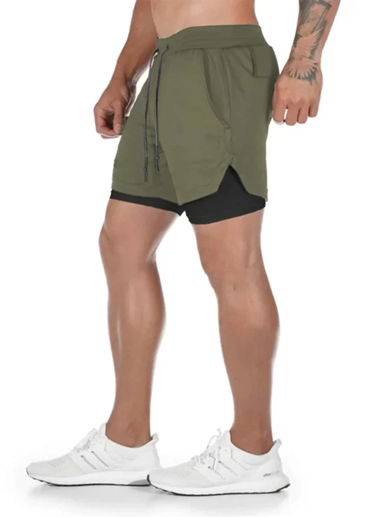 Men 2 In 1 Drawstring Waist Sports Shorts With Phone Pocket - Image 6