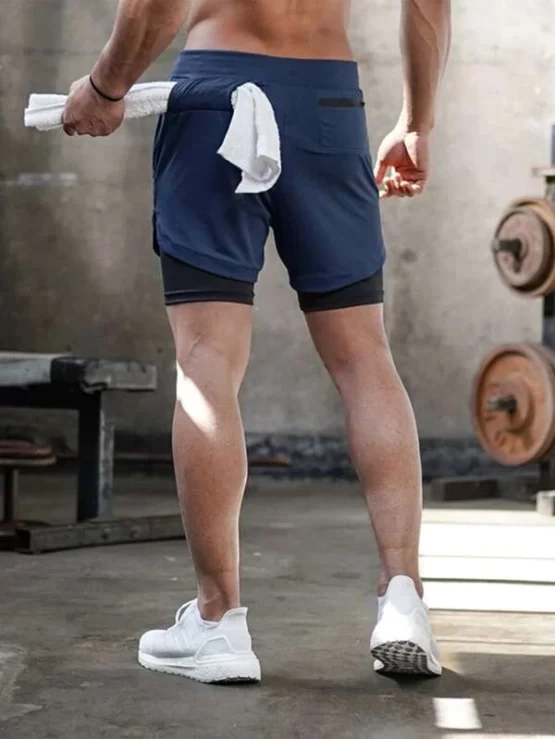 Men 2 In 1 Drawstring Waist Sports Shorts With Phone Pocket - Image 2