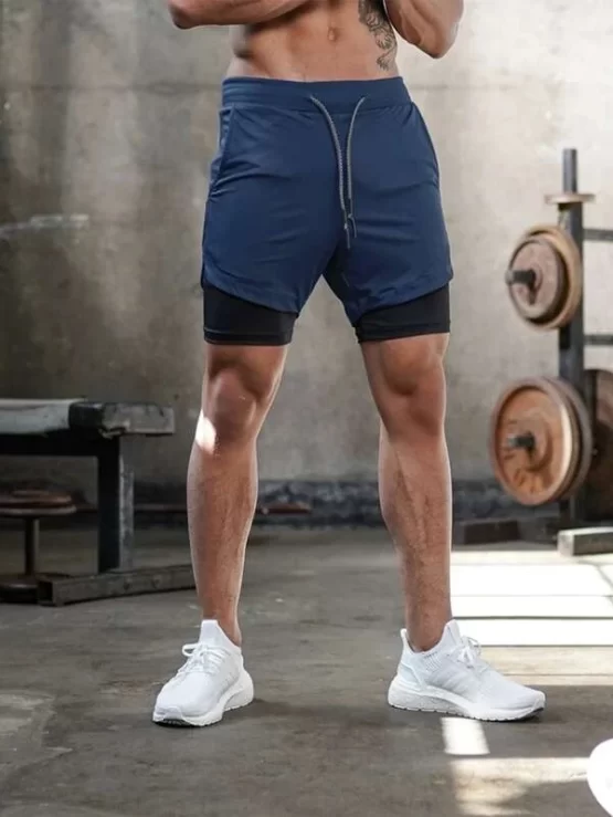 Men 2 In 1 Drawstring Waist Sports Shorts With Phone Pocket - Image 3