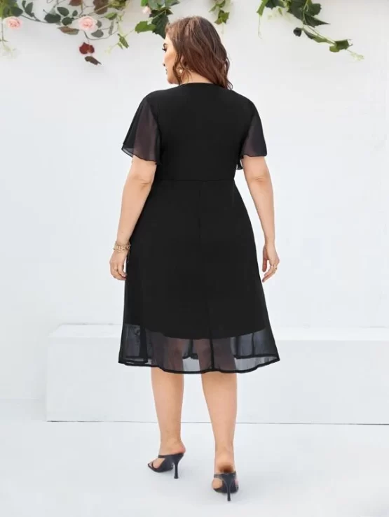 Plus Chiffon Plants Embroidered Appliques Midi Dress - Image 5
