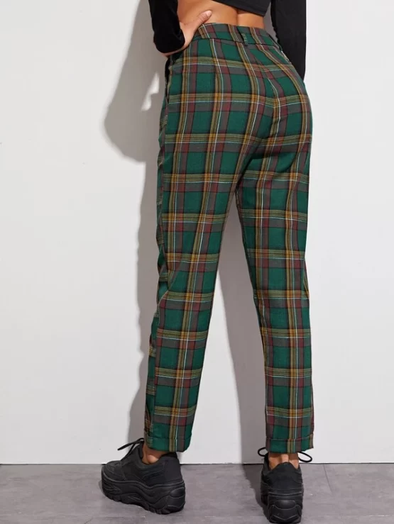 Chain Detail Preppy Tartan Plaid Pants - Image 6
