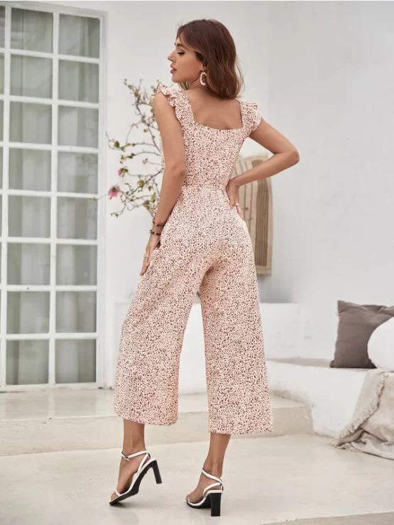All Over Ruffle Belted Print Button Front Jumpsuit - Image 3