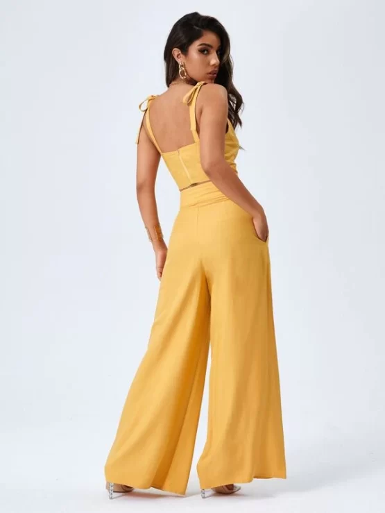Tie Shoulder Cami Top & Wide Leg Pants Set - Image 3