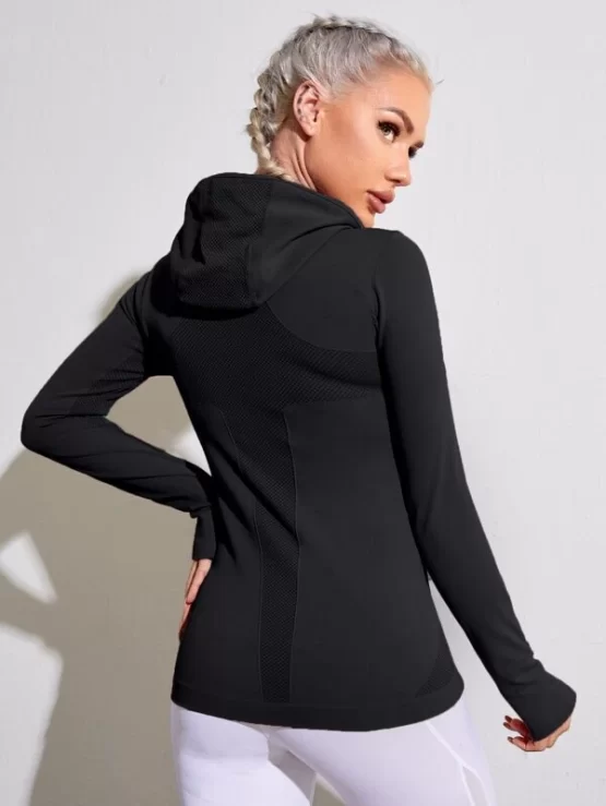 Zip Up Thumb Holes Sports Hooded Jacket - Image 2